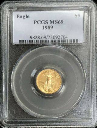 1989 Gold American Eagle $5 Dollar Coin 1/10 Oz Pcgs State 69
