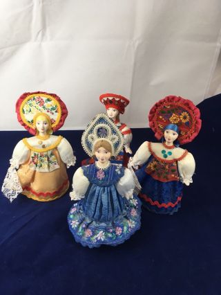 Russian Porcelain Dolls Set Of 4 Ethnic Dress Souvenir 7 "