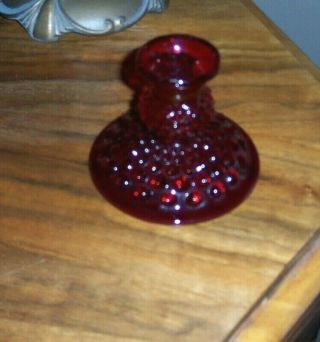 Vintage Fenton Ruby Red Hobnail Glass 3.  5 " Single Light Candlestick 1970 