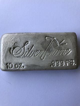Silvertown 10 Oz Poured Bar.  999 Silver