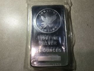 10 Oz Sunshine Silver Bullion Bar.  999 Fine Silver Usa Limited Quantity