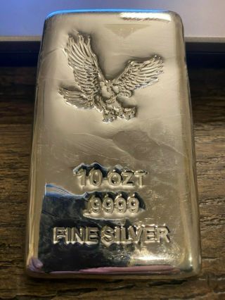 Silvertowne Eagle Hand Poured 10 Troy Oz.  999 Fine Silver Bar