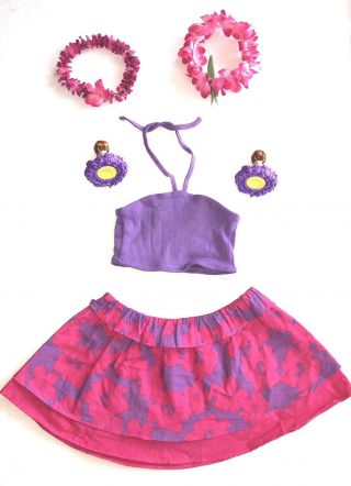 American Girl Doll Kanani Luau Hula Outfit Skirt Halter Top Lei Uli Gourds