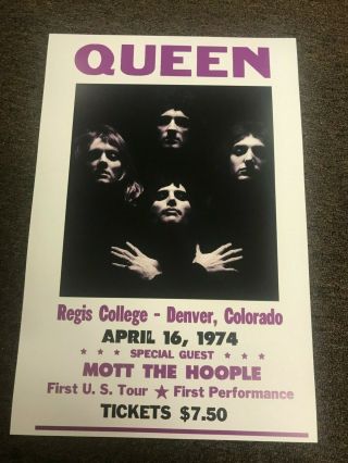 Queen 1974 Denver Colorado Mott The Hoople Cardstock Concert Poster 12x18
