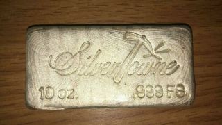 10 Oz Poured Vintage Silvertowne Silver Bar.  999 Pure Sliver