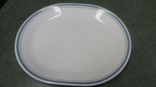 Corelle Platter Wide Slate Blue & Narrow Grey Gray Stripes 12 1/8 " By 10 "