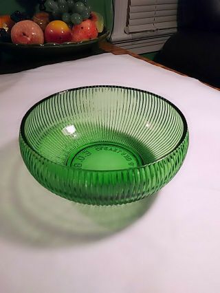 Vintage E O Brody Co Green Glass Ribbed Bowl