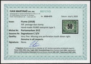 ✔️ Fiume 1918.  Sass C 3/v Segnatasse Cv €300 Certificate