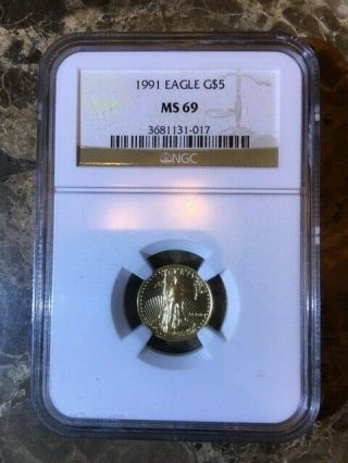 1991 $5 Five Dollar 1/10 Oz American Gold Eagle Ngc Ms 69