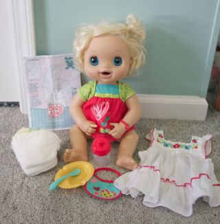 2010 Hasbro Baby Alive Doll Talks Eats Poops Pees Blonde Hair Blue Eyes Tlc