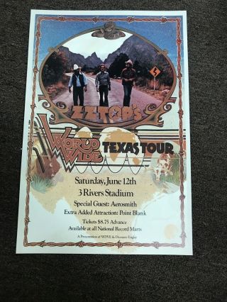 Zz Top Aerosmith World Wide Texas 1976 Pittsburgh Cardstock Concert Poster 12x18