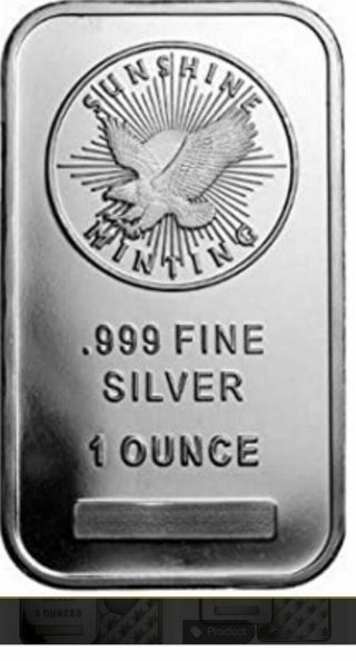 10 Oz Sunshine Minting Silver Bar.  999 Fine Ingot