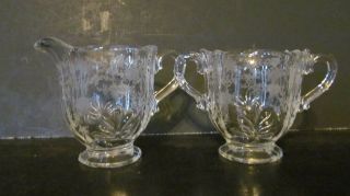 Fostoria Navarre Clear Glass Sugar And Creamer Set,  Frosted Rose