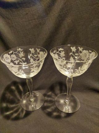 Vintage Crystal Stemware Wine Glasses Etched Flower Vine