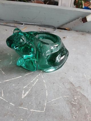 Indiana Vintage Glass Green Frog Candle Holder Paper Weight