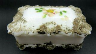 Antique Victorian Milk Glass Covered Trinket Box Vanity Jewelry Box & Lid 3 Of 3