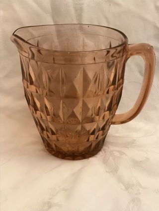 Vintage Windsor Pink Depression Glass Diamond Point Pitcher By Jeannette Exclnt
