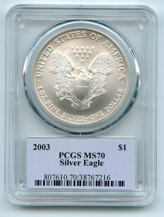 2003 $1 American Silver Eagle Dollar PCGS MS70 Thomas Cleveland Native 2