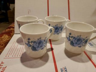 Corning (corelle) Blue Velvet Flat Mug/cup Set Of 4,  Blue Flowers Rose Swirl