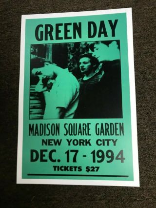 Green Day 1994 Madison Square Garden Nyc Cardstock Concert Promo Poster 12x18