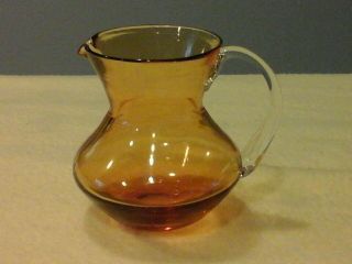 Vintage Blenko Yellow Amber Gold Glass Pitcher Applied Handle Rare Piece