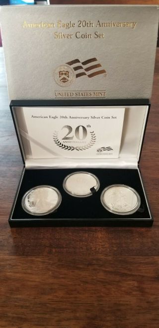 2006 American Silver Eagle 20th Anniversary 3 Coin Set Ogp W/