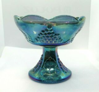 Vintage Indiana Glass 1 Blue Carnival Harvest Grape Footed Taper Candle Holder