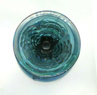 VINTAGE INDIANA GLASS 1 BLUE CARNIVAL HARVEST GRAPE FOOTED TAPER CANDLE HOLDER 2