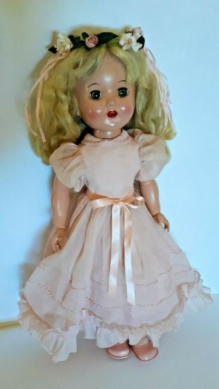 Vintage Hard Plastic Doll Mary Lu Head Turning Walker Horsman 17 " Pretty Pink
