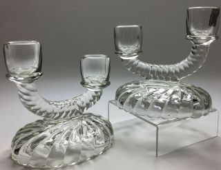 Antique Vintage 1933 Imperial Glass Clear Newbound Candlestick Candle Holders