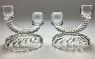 Antique Vintage 1933 Imperial Glass Clear Newbound Candlestick Candle Holders 2