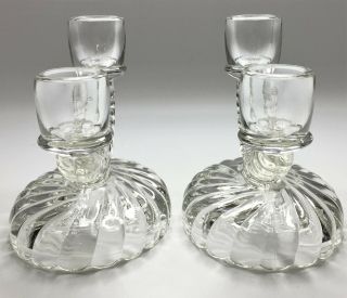 Antique Vintage 1933 Imperial Glass Clear Newbound Candlestick Candle Holders 3