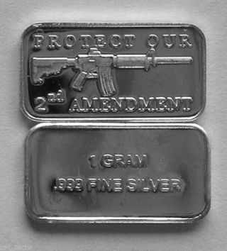 (100) 1 Gram.  999 Pure Silver Ar - 15 2nd Amendment Bars (2b)