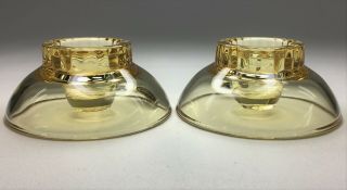 Vintage 1950 ' s Cambridge Glass Mandarin Gold Yellow Candlestick Candle Holders 2