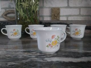 4 Vintage Corelle / Corning Ware Spring Meadow Coffee Cups & 1 Matching Creamer