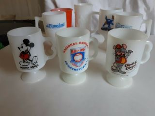 8 Vintage Milk Glass Mug Federal Disneyland Mickey Mouse Chuck E.  Cheese Sports