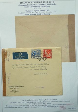 Dutch East Indies 11 Jun 1940 Airmail Cover From Batavia To Penang,  Malaya