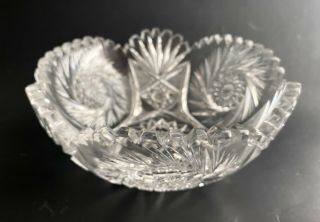 American Brilliant Cut Glass clear crystal bowl,  scalloped rim hob stars 2