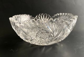 American Brilliant Cut Glass clear crystal bowl,  scalloped rim hob stars 3