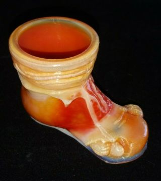 Orange / White Slag Glass Baby Hobo Shoe W/toe Sticking Out Toothpick Holder