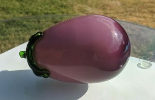 Vintage Retro Blown Art Glass Purple Eggplant Fruit Vegetable Murano Style