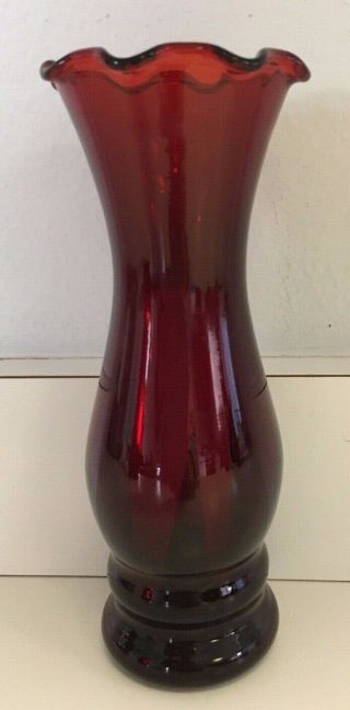 Royal Ruby Holiday Vase - Crimped Top Bud 5 3/4 " By Anchor Hocking - Mid - Century