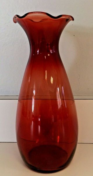 Royal Ruby Holiday Vase - Crimped Bud Vase By Anchor Hocking - Mid - Century