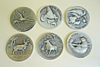 6 Longines Symphonette Sterling Silver Medallions Animal Series 209.  3 Gram Wt.