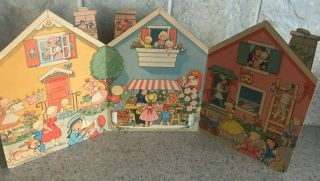Vintage Antique 1940 - 50 Cardboard Tri - Fold From Norway Paperdoll House Nora Axe