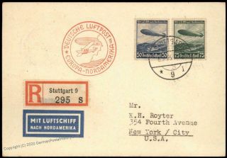 Germany 1936 Hindenburg Zeppelin 1st America Flight Si406g Flown Cover 97443