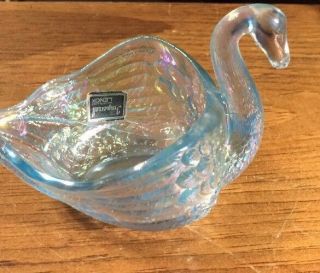 Vintage Imperial By Lenox Blue Carnival Glass Swan Candy/trinket Dish