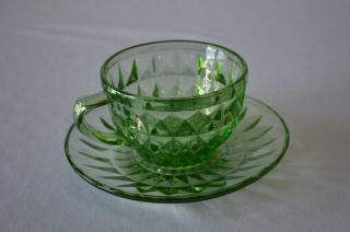 Jeannette Glass Windsor Diamond Green Cup & Saucer