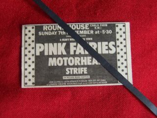 Motorhead 1976 Vintage Gig Advert Roundhouse London Pink Fairies