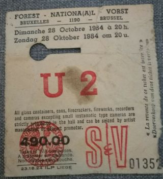 U2 Ticket Stub - Forest National Brussels - 28th October 1984